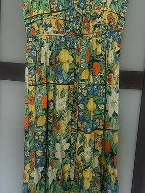 Anthropologie Floral Citrus Print Maxi Dress- Yellow & Green
